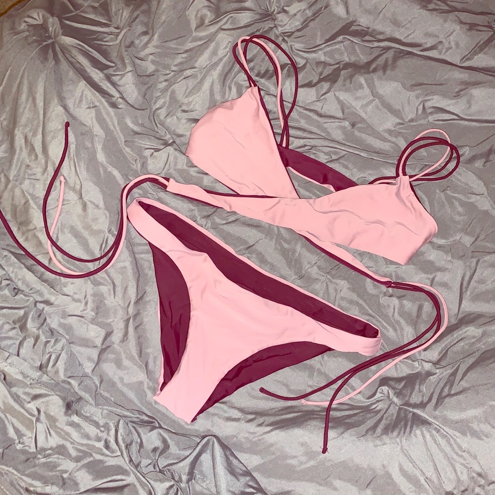 Reversible bikini! Maroon//soft pink